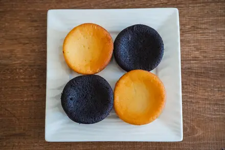 A plate of four house-baked mochi cakes at Blue House Cafe.